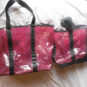 Ralph Lauren Womens Pink Plastic Shoulder Bag tote set Vintage Pre Owned